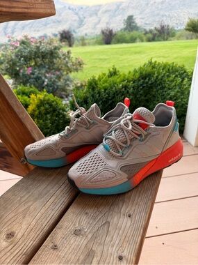 adidas Womens Gray Sneakers with Orange & Teal Accents